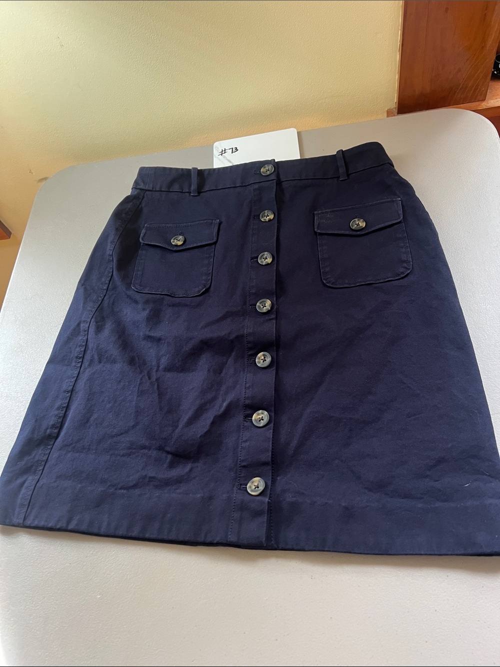Boden Navy Button-Front Midi Skirt with Pockets